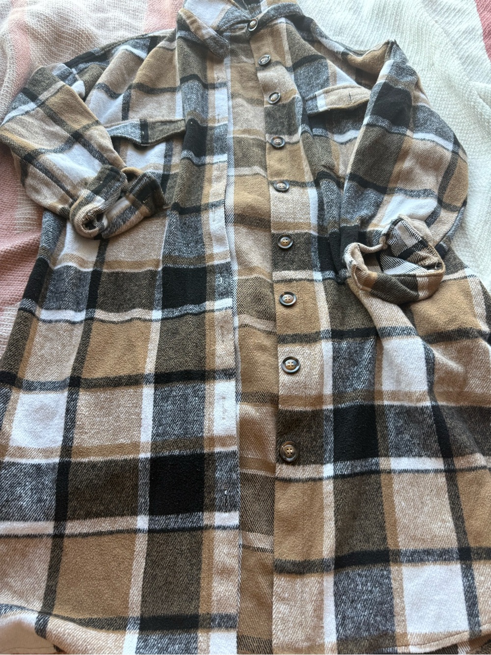 Womans Plaid Button-Up Jacket Coat - Tan & Black